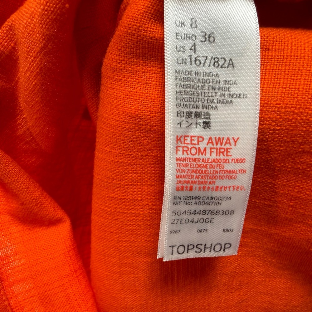 Topshop Mini Skirt Women 4 Orange A-Line Cotton Pocket Mod Summer Moto Y2K Retro - Picture 8 of 10